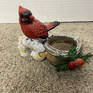 Vintage Red Cardinal Bird Figurine with Nest, Tea Light Holder